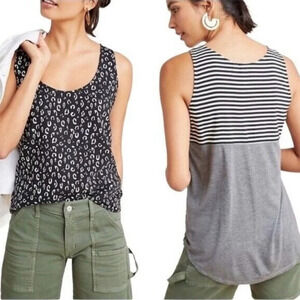 Anthropologie Dolan women’s flowy mixed media tank top SZ M black white gray